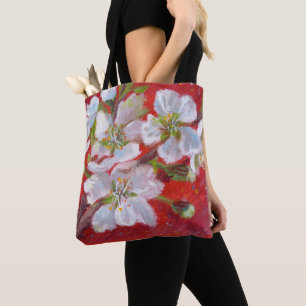 Weiße Baum-Blüten auf roter Hintergrund-Tasche