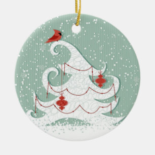 Weiße Baum-Verzierung Keramikornament