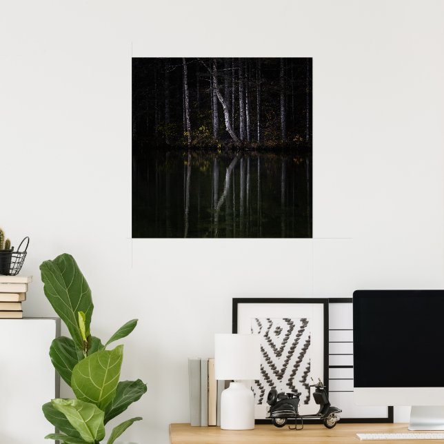 Weiße Bäume reflektieren den See Poster (Heimbüro)