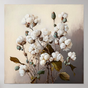 Weiße Baumwollblüten Kunstposter Poster