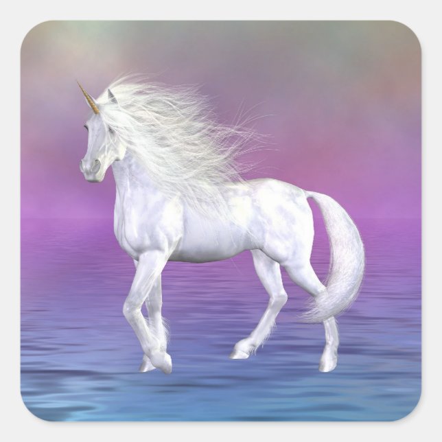 Weiße Beauty Unicorn Square Aufkleber (Vorderseite)