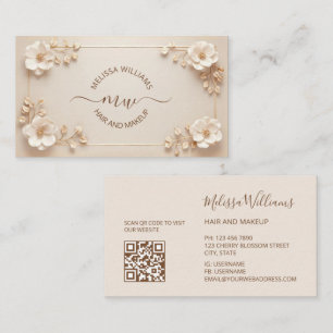 Weiße Beige 3D Blumen Initialen Visitenkarte
