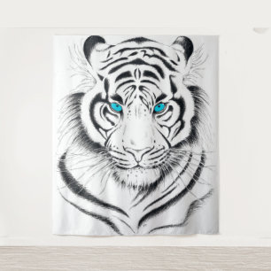 Weiße bengalische Tiger-Tinten-Kunst Wandteppich