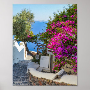 Weiße Beschriftung Neben Lila Bougainvillea Poster