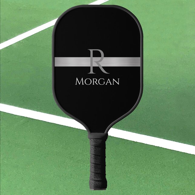 Weiße Bezeichnung & graue Monogramm, Silberne Bar  Pickleball Schläger (Von Creator hochgeladen)