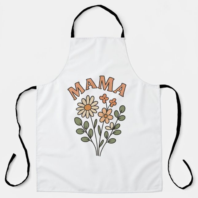 Weiße Bib-MAMA-Schürze mit retro Blumenstrauß Schürze (Vorderseite)