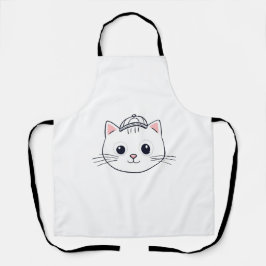 Weiße Bib-Schürze mit süßer Cartoon-Katze Schürze