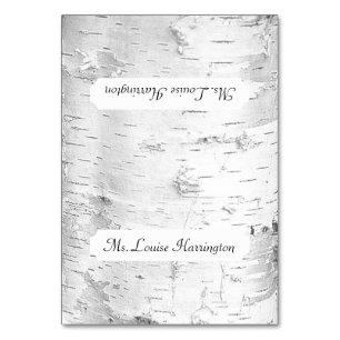 Weiße Birke Platzkarten mit Namen Tischnummer