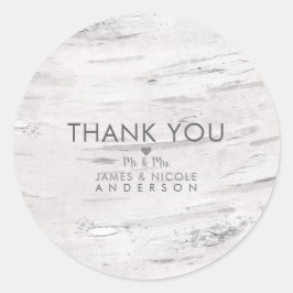 Weiße Birke Wood Rustikales Land Hochzeit Gefallen Runder Aufkleber