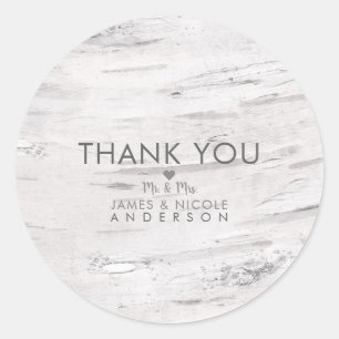 Weiße Birke Wood Rustikales Land Hochzeit Gefallen Runder Aufkleber