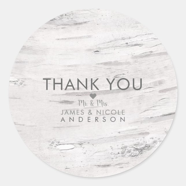 Weiße Birke Wood Rustikales Land Hochzeit Gefallen Runder Aufkleber (Vorderseite)