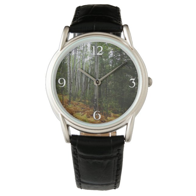 Weiße Birkenbäume und Herbst-Fernen am Rocky Mount Armbanduhr (Vorderseite)