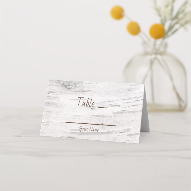Weiße Birkenholz Rustikaler Stalltisch Platzkarte (Vorderseite)