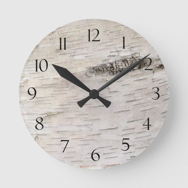 Weiße Birkenrinde Runde Wanduhr (Vorderseite)