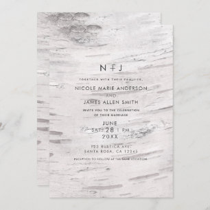 Weiße Birkenwälder Rustikale Hochzeit im Stallgebä Einladung