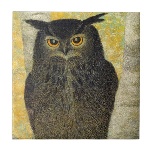 Weiße Birne und Horned Owl Katsuda Yukio Vogelkun Fliese