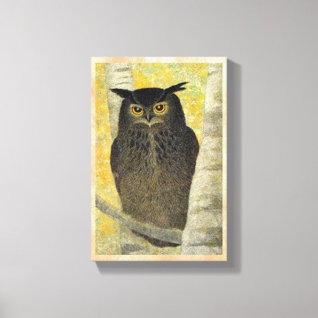 Weiße Birne und Horned Owl Katsuda Yukio Vogelkuns Leinwanddruck (Vorderseite)