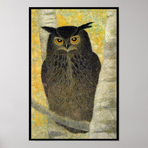 Weiße Birne und Horned Owl Katsuda Yukio Vogelkuns Poster