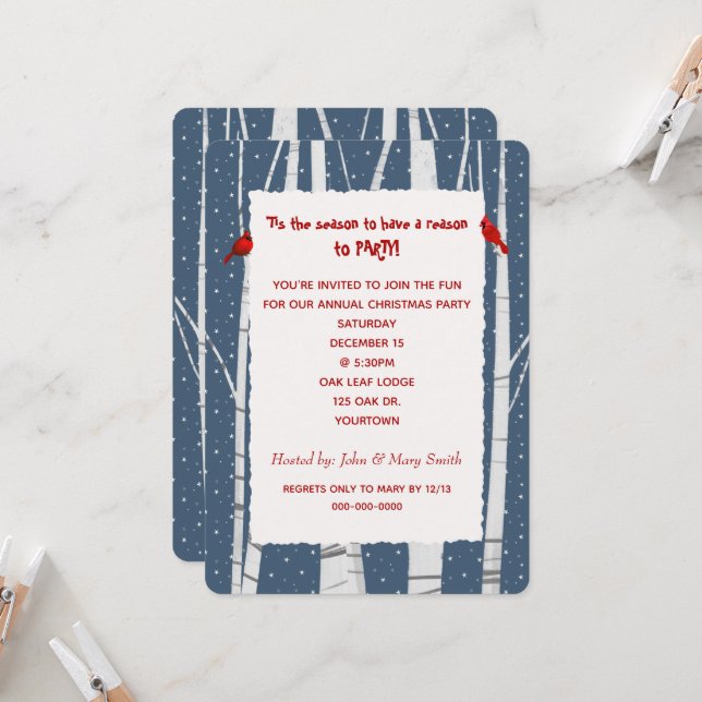 Weiße Birne und Schneeflocken Weihnachten Kardinal Einladung (Vorderseite/Rückseite Beispiel)