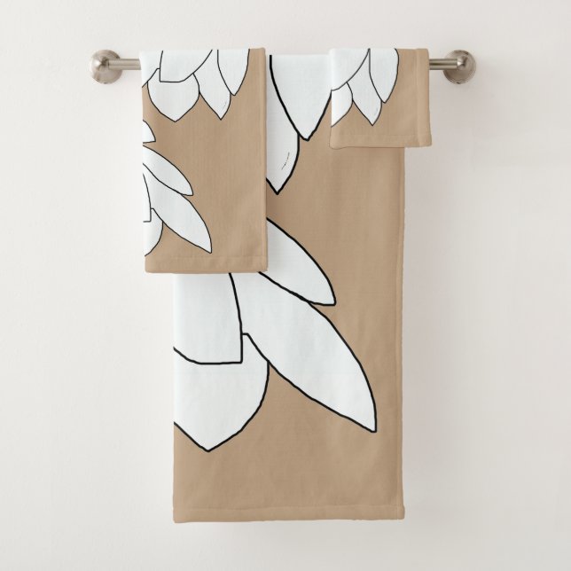 Weiße Blattcluster Braunes Geschenk      Badhandtuch Set (Insitu)