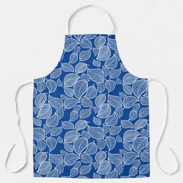 Weiße Blätter auf Blue All-Over-Print-Schürze Schürze (Vorderseite)