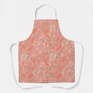 Weiße Blätter auf Orange All-Over-Print-Schürze Schürze