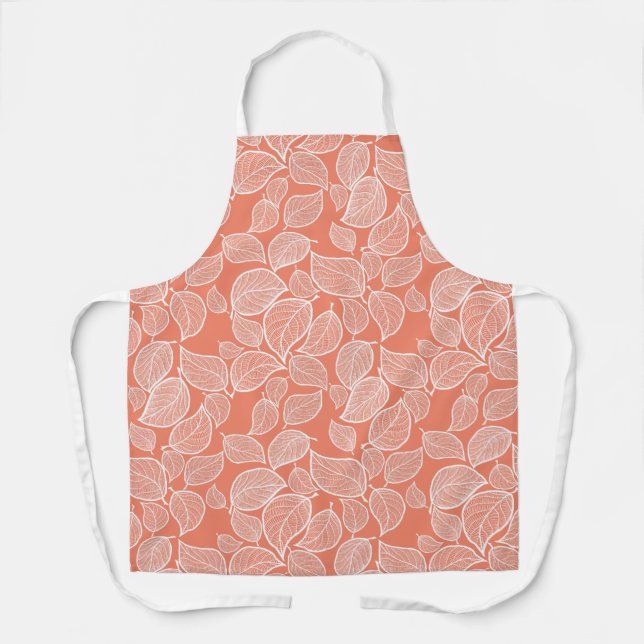 Weiße Blätter auf Orange All-Over-Print-Schürze Schürze (Vorderseite)
