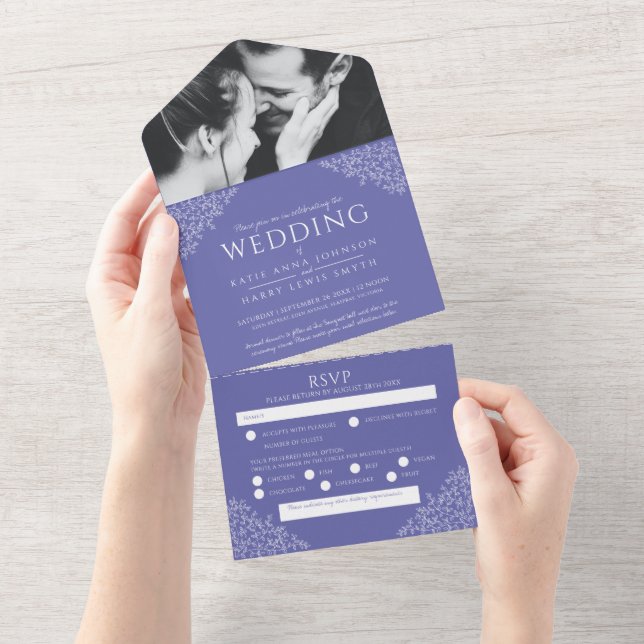 Weiße Blätter Foto UAWG Hochzeit All In One Einladung (Abreißen)