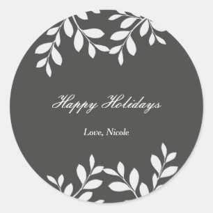 Weiße Blätter & Graue moderne botanische Aufkleber