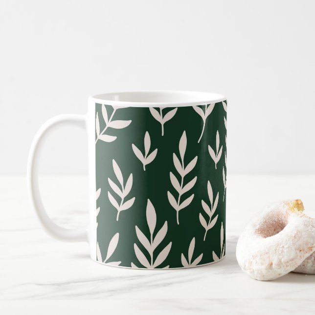 Weiße Blätter Kaffeetasse (Mit Donut)
