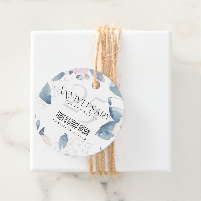 WEISSE BLAUE BLUE FLORAL 25 JAHRESJAHR GESCHENKANHÄNGER (Beispiel)