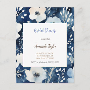 Weiße blaue Blumen Minimale Hochzeitsdusche Karte