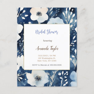 Weiße blaue Blumen Minimale Hochzeitsdusche Karte