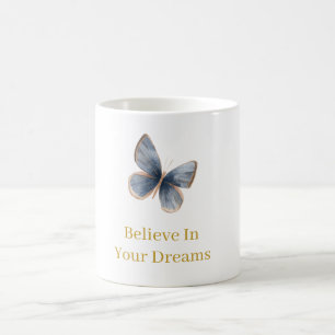 Weiße Blaue Creme Schmetterling Gold Träume Kaffeetasse