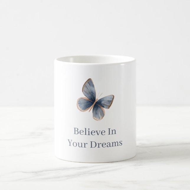 Weiße Blaue Creme Schmetterling   Kaffeetasse (Mittel)