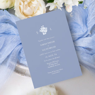 Weiße + blaue florale monogrammierte Hochzeit