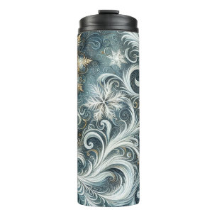 WEISSE BLAUE GOLD SILVER ABSTRAKTE WINTERSCHNEE THERMOSBECHER