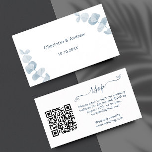 Weiße blaue Hochzeitsantwort-Website QR-Code RSVP Begleitkarte