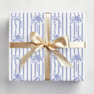 Weiße Blaue Küstenpalmenbögen Streifen Muster Geschenkpapier Set