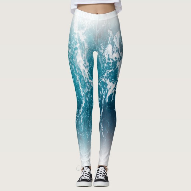 Weiße, blaue Meerwasserbrunnen Leggings (Vorderseite)