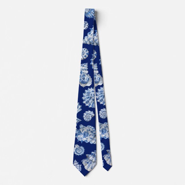 Weiße blaue Muschelschalen Krawatte (Vorderseite)