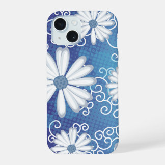 Weiße blaue Punkte Daisy Blume Blumenmuster iPhone 15 Hülle