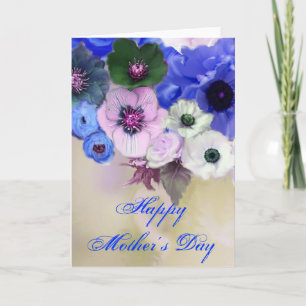 WEIßE BLAUE ROSEN UND ANEMONE BLUMEN AM MUTTERTAG KARTE