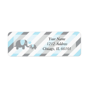 Weiße, blaue u. graue Streifen-Elefant-Babyparty