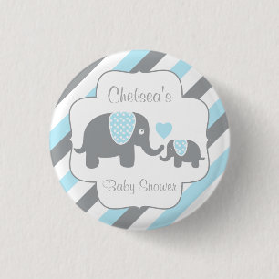 Weiße, blaue und graue Stripe Elephant Baby Boy D Button