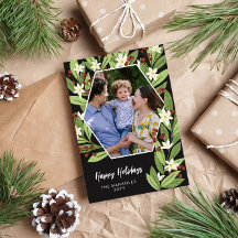 Weiße blorrote Berries Hexagon Happy Holidays