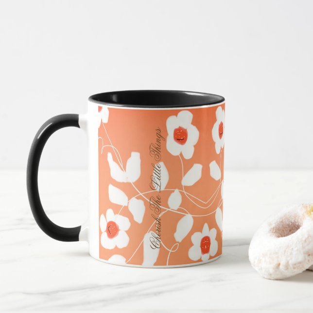 Weiße Blossom Muster Tasse (Mit Donut)