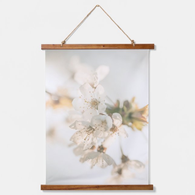 Weiße Blossom Nature Foto Wandteppich Mit Holzrahmen (Vorderseite)