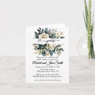 Weiße blühende Blume 50. Hochzeitstag Einladung