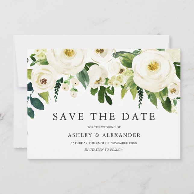 Weiße blühende Blume Elegante Alle Jahreszeiten Save The Date (Vorderseite)